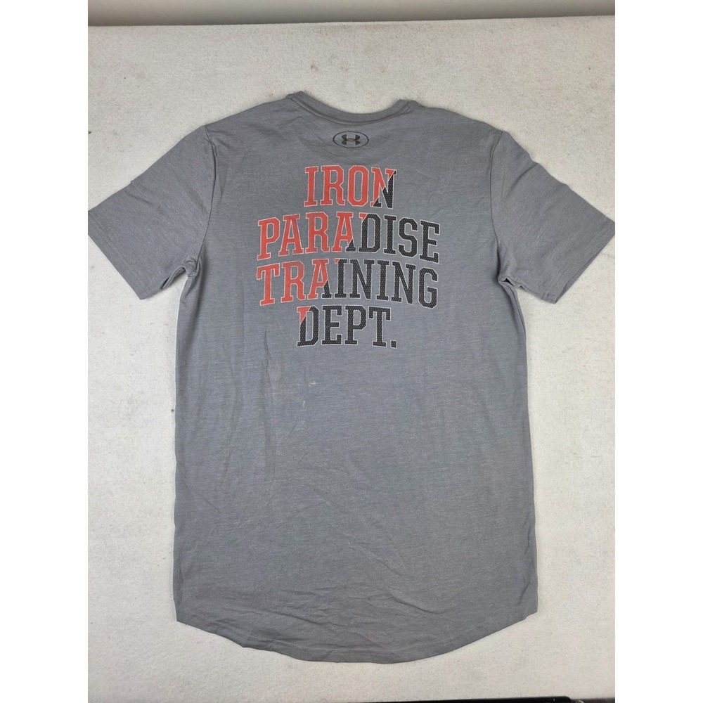 NWT Under Armour Gray Project Rock Iron Paradise Training Dept Mens Shirt Size S